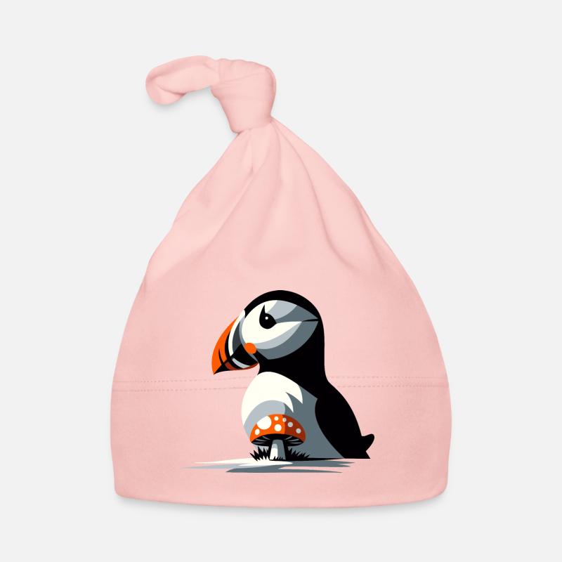 Puffin and toadstool - Organic Baby Cap - pink