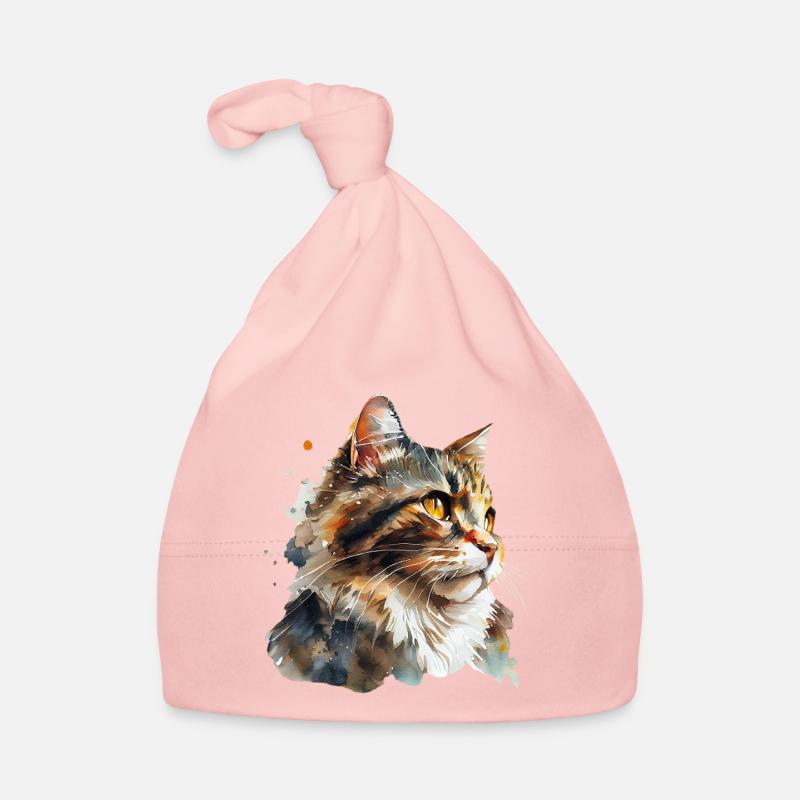 Portrait à l’aquarelle d’un chat roux moelleux Bonnet bio Bébé