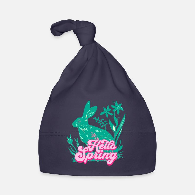 Hello Spring Rabbit with Flowers Organic Baby Cap
