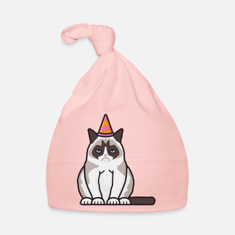 Grumpy, grim cat with party hat - Organic Baby Cap - pink
