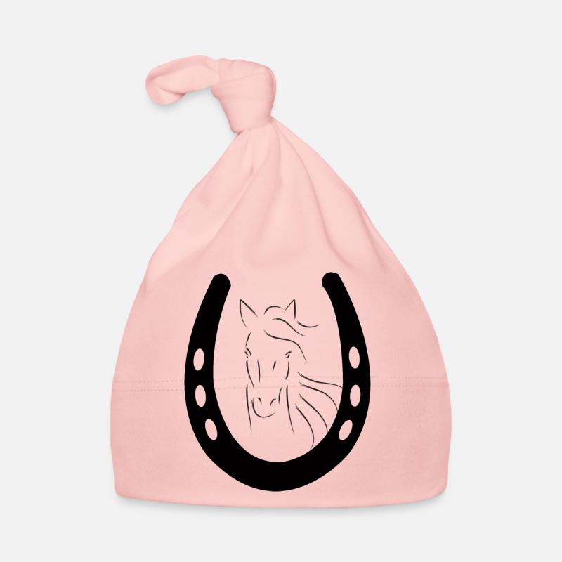 Cheval avec fer à cheval - Bonnet bio Bébé - rose