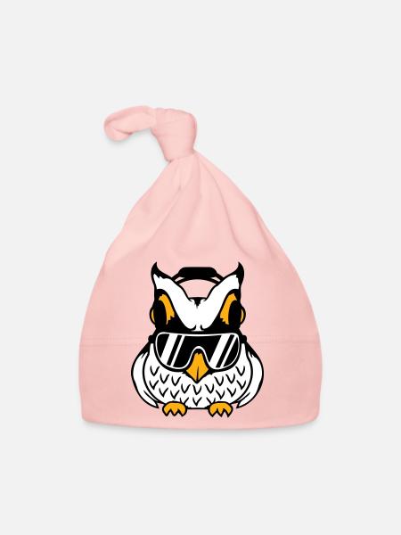hibou écouteurs lunettes de soleil musique cool soirée d’écoute - Bonnet bio Bébé - rose - Devant