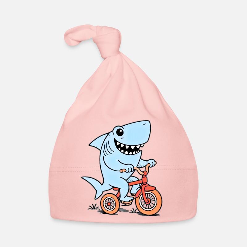 Le requin bleu à vélo - Bonnet bio Bébé - rose