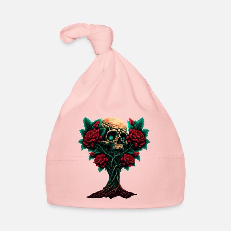 Arbre avec crâne et roses Bonnet bio Bébé