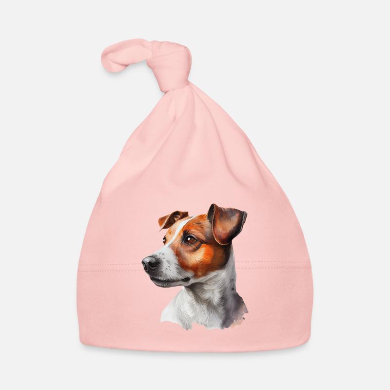Jack Russell Terrier aquarelle portrait - Bonnet bio Bébé - rose