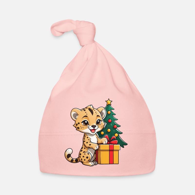 Cute leopard celebrating Christmas. Organic Baby Cap