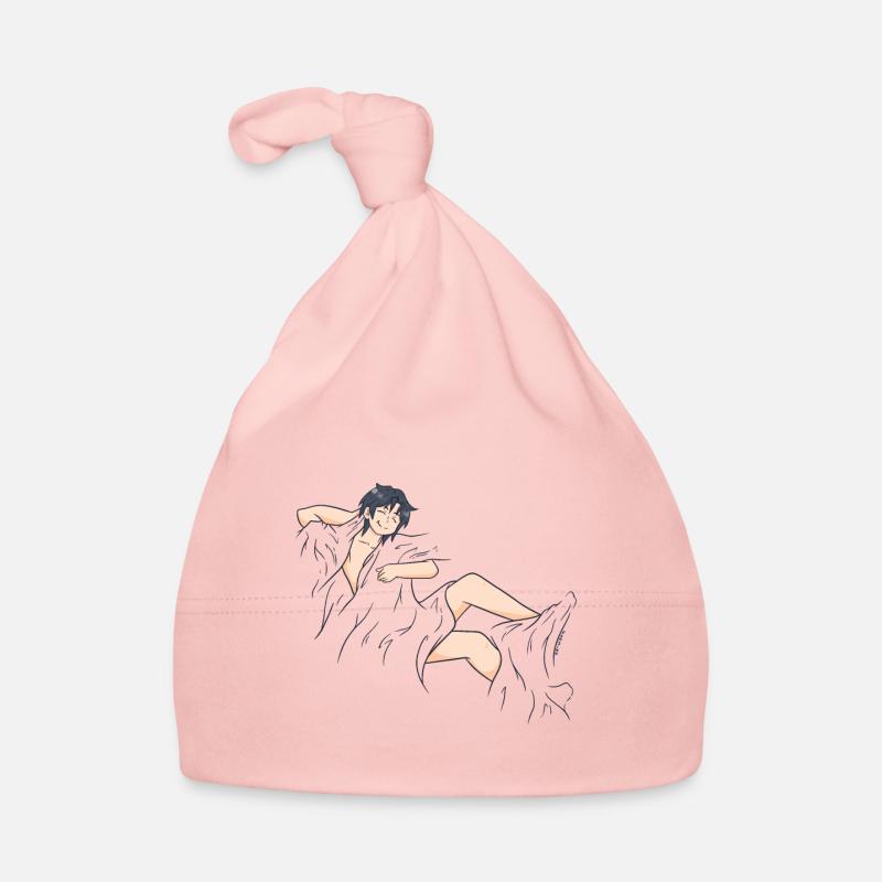nackter Mann liegt mit einer Decke im Bett Baby Bio-Mütze