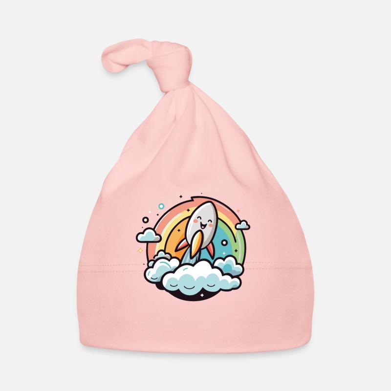 Cheerful rocket with rainbow Organic Baby Cap