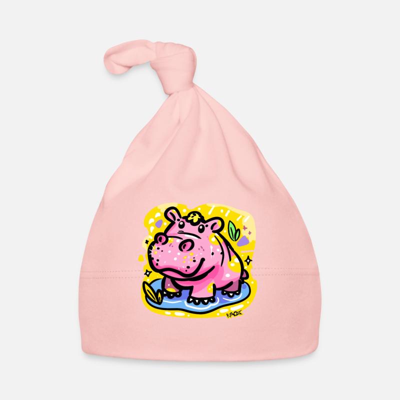 Hippopotame coloré et mignon - Bonnet bio Bébé - rose