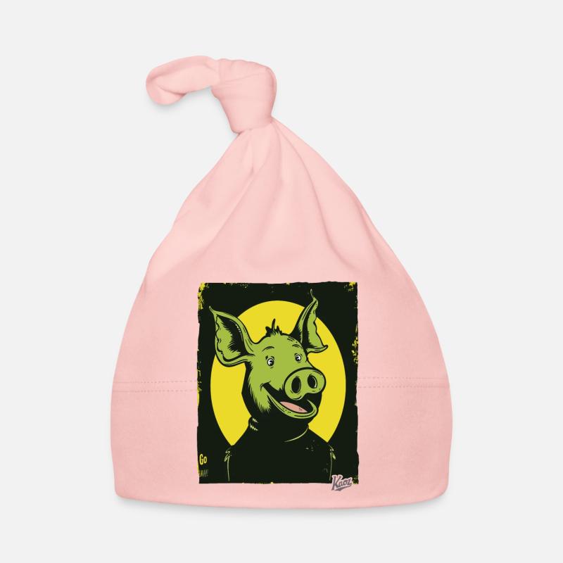 Funny, Happy, Weird Cartoon Pig Organic Baby Cap