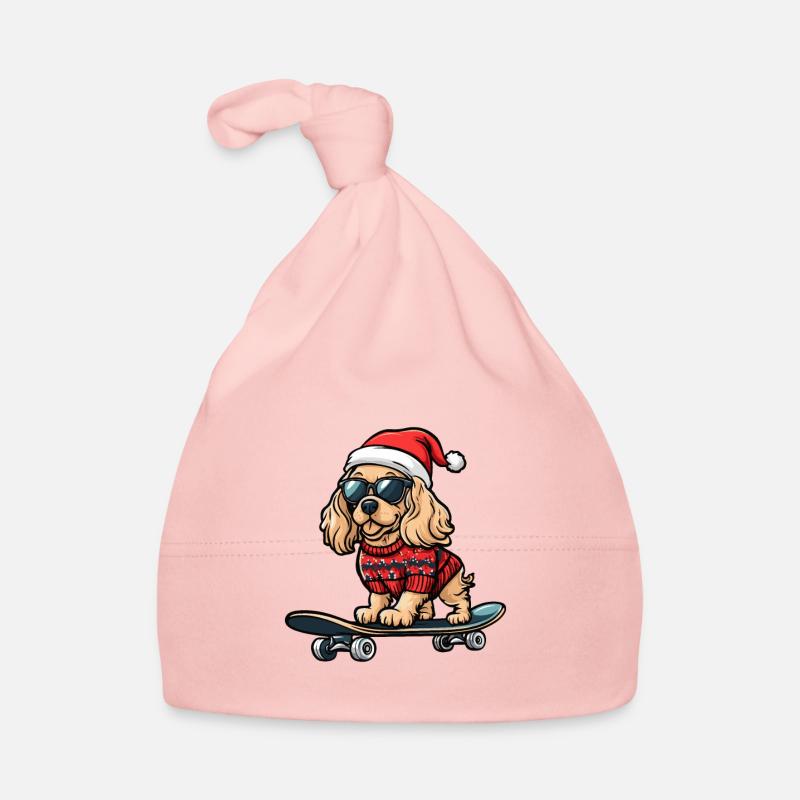 Cocker Spaniel Chien Noël Skateboard Bonnet bio Bébé