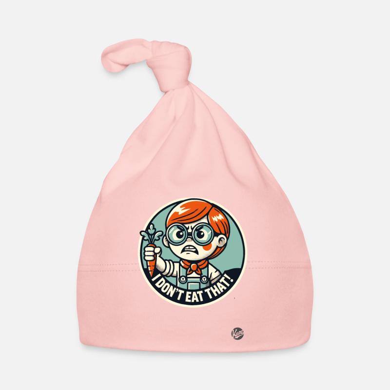 Bambin avec de la carotte, je ne mange pas ça Bonnet bio Bébé