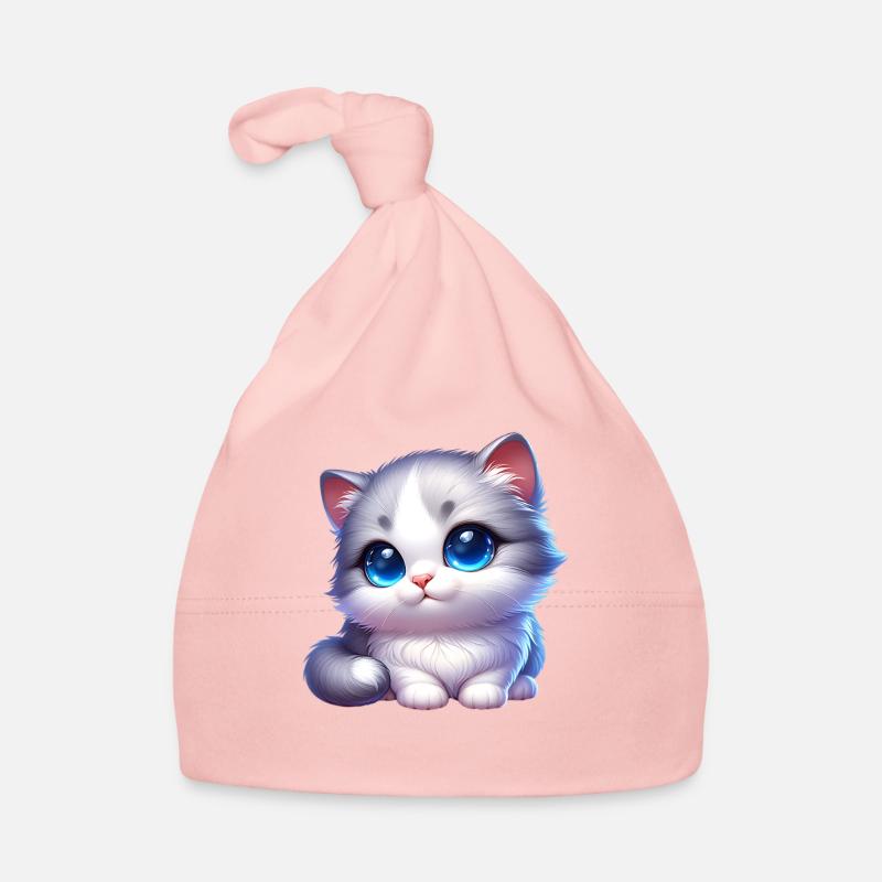 Un chat mignon aux yeux bleus écarquillés - Bonnet bio Bébé - rose