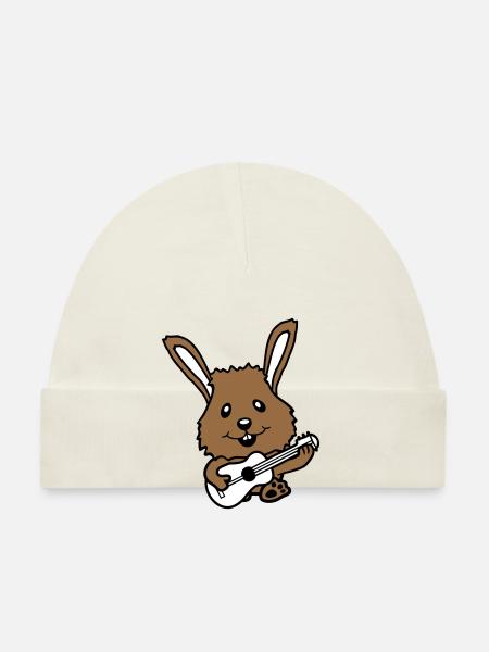 Bunny Playing Guitar Music Fun Hobby Instrument - Organic Baby Cap - pink - Front