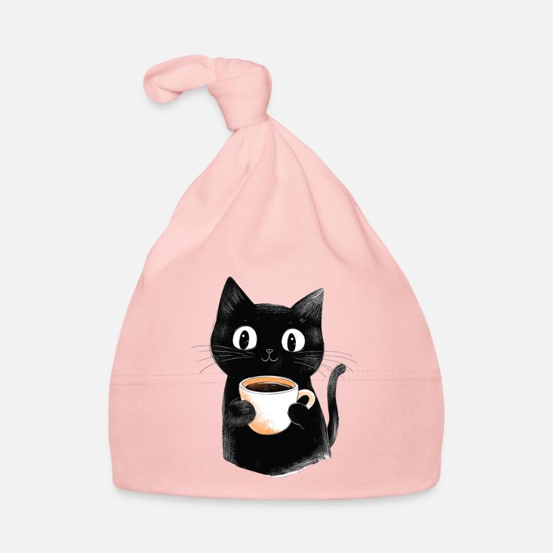 Chat mignon avec du café - Style croquis Bonnet bio Bébé