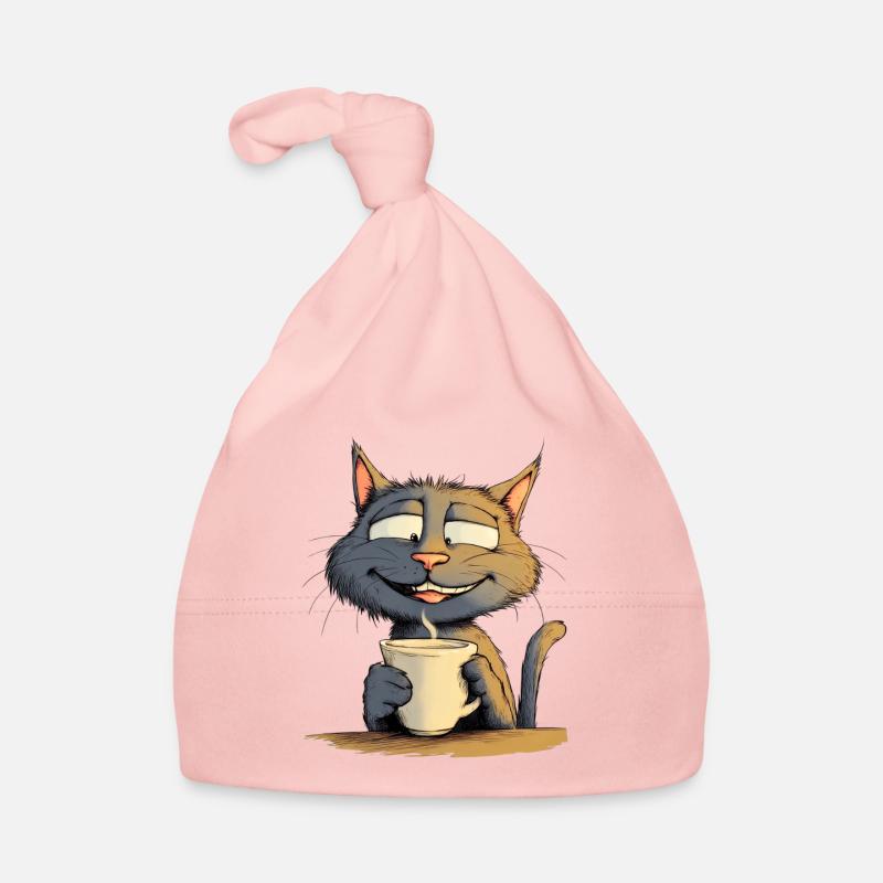 Satisfied Cat with Coffee - Comic Style Organic Baby Cap