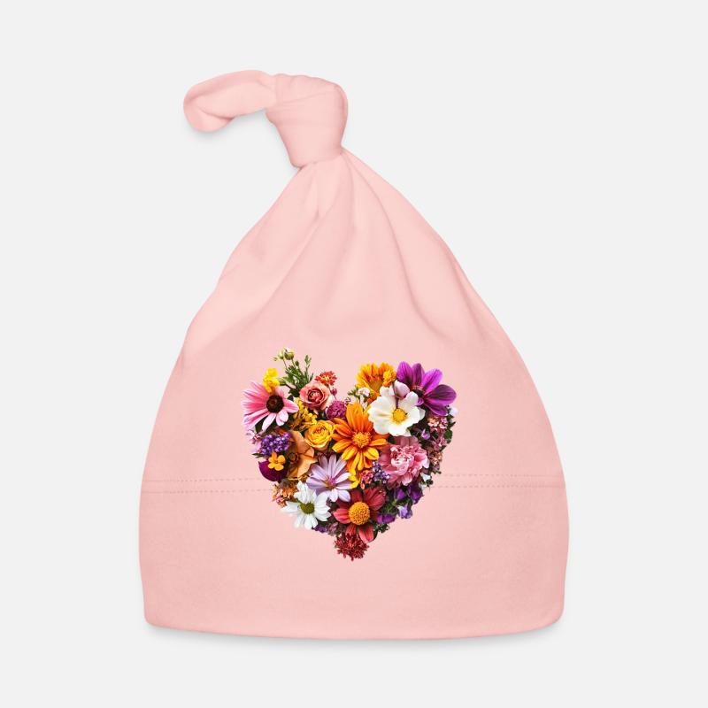 Coeur de fleurs colorées - Fleurs luxuriantes - Bonnet bio Bébé - rose