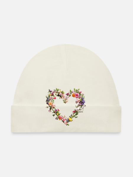 Heart of delicate flowers Spring-like blossoms - Organic Baby Cap - pink - Front