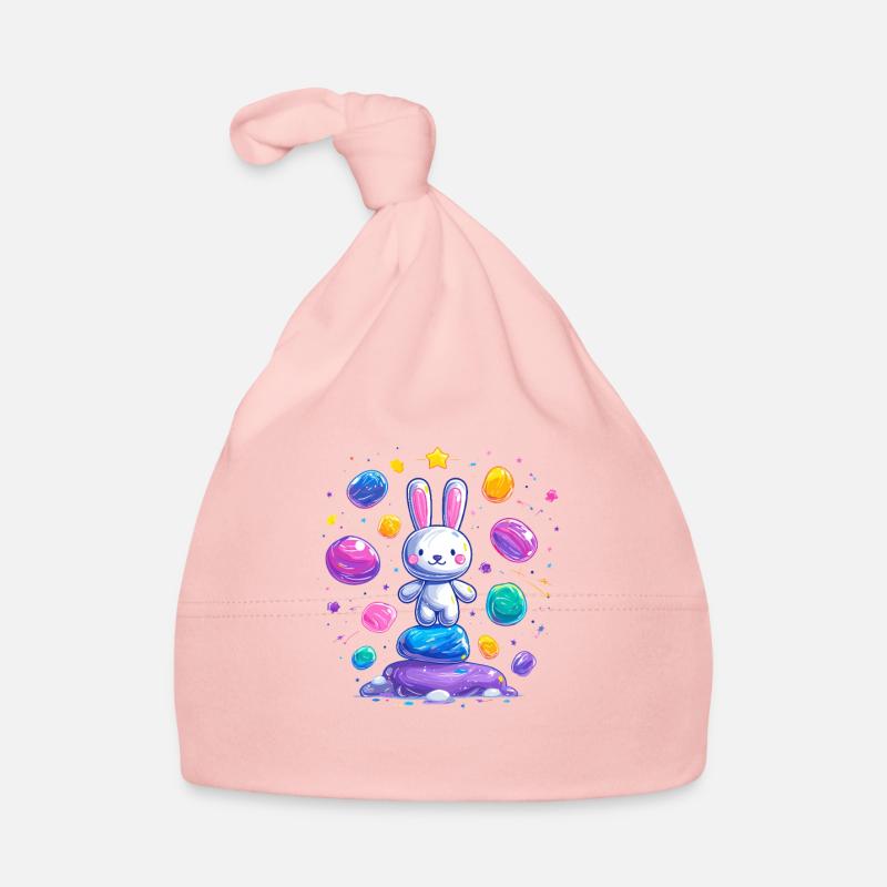 Cheerful bunny on colorful eggs Organic Baby Cap