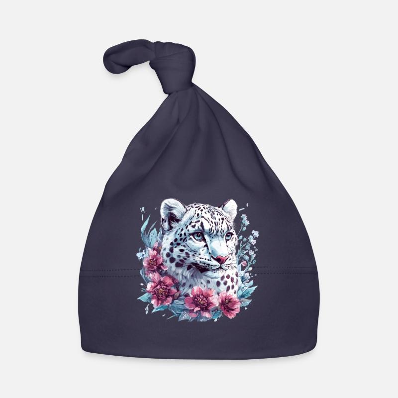 Leopardengesicht mit Blumenkranz Baby Bio-Mütze