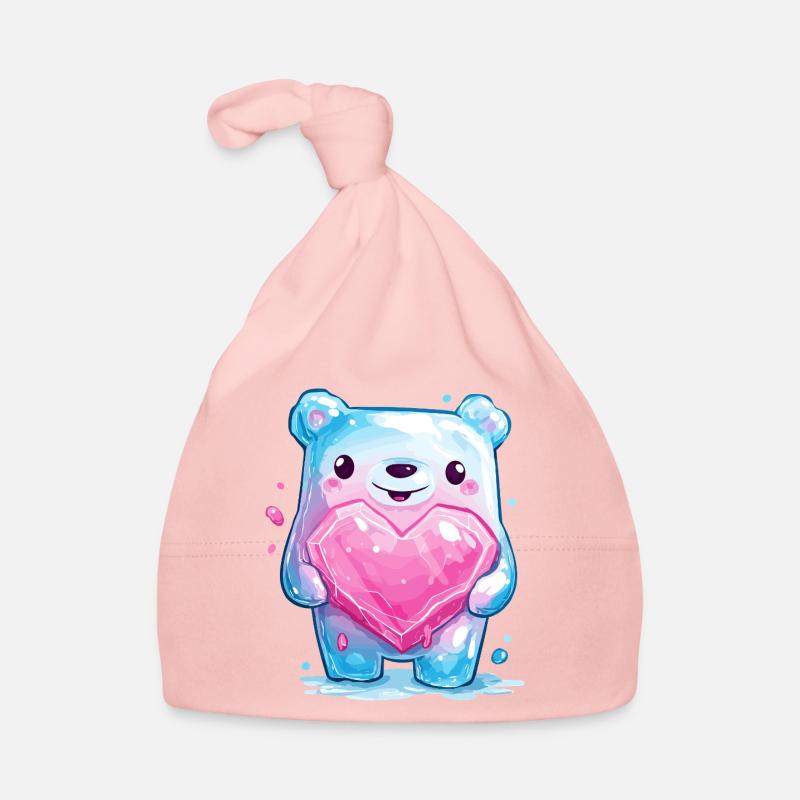 Kuschelbär mit Herzkristall Baby Bio-Mütze