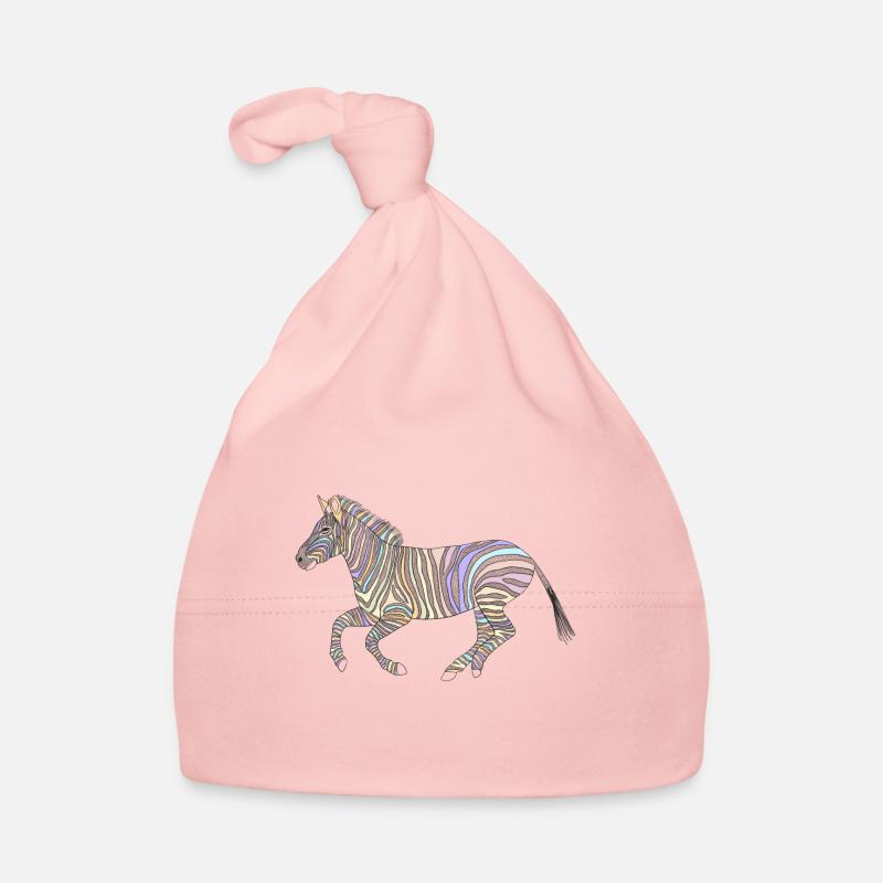 Zèbre en cours d'exécution avec des couleurs pastel - Bonnet bio Bébé - rose