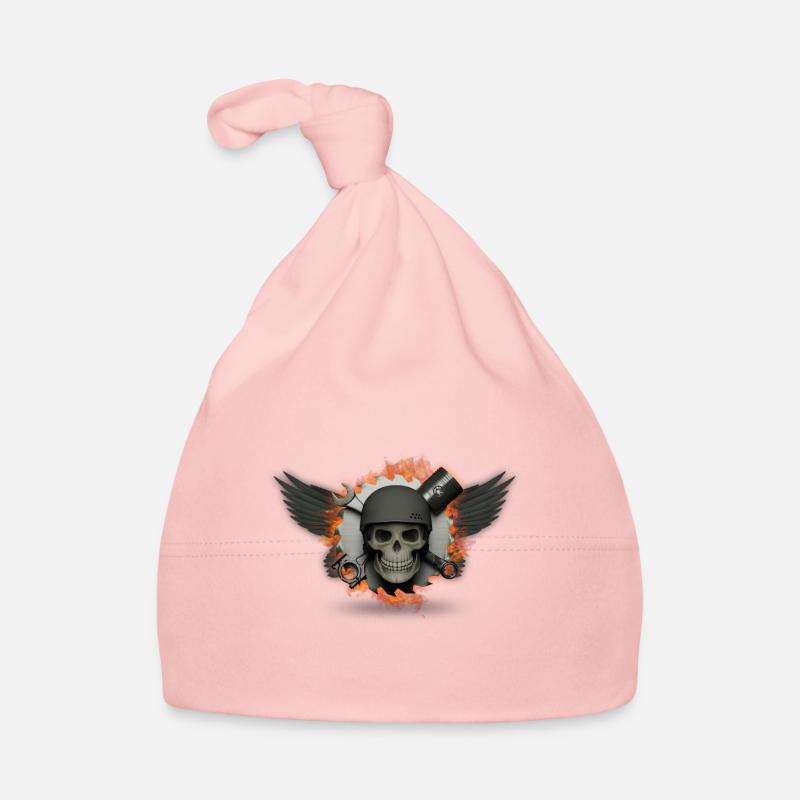 Feu de crâne de crâne de moto - Bonnet bio Bébé - rose