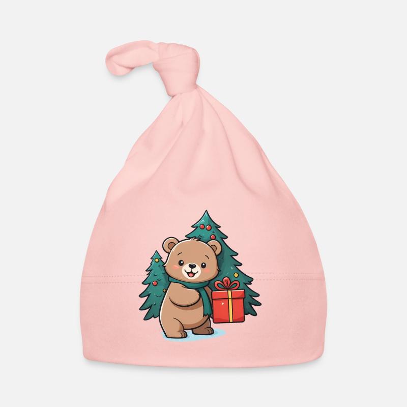 Cute bear celebrating Christmas. Organic Baby Cap