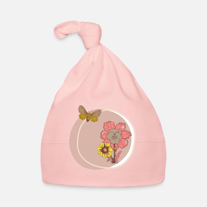 Landblume und Schmetterling. Baby Bio-Mütze