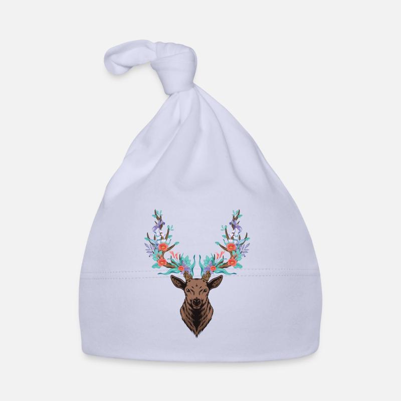 Hirsch. Geweih. Blumen. Baby Bio-Mütze