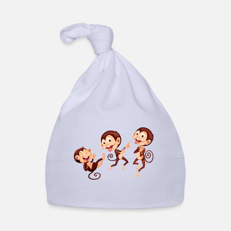 Three Monkeys. Drei Äffchen. Baby Bio-Mütze