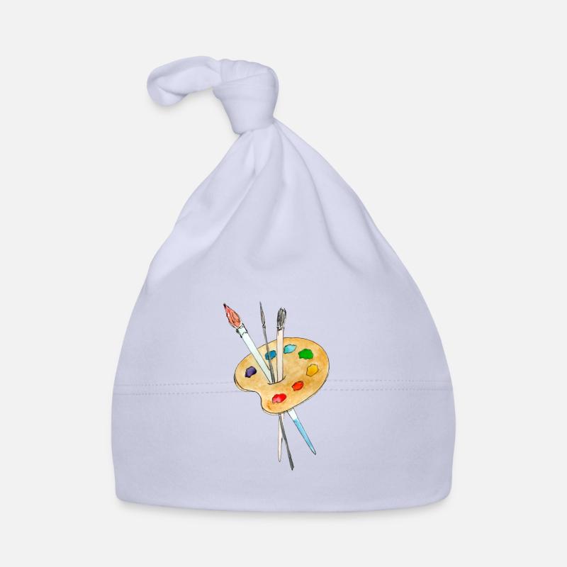 Palette, peintures et pinceaux - Bonnet bio Bébé - ciel