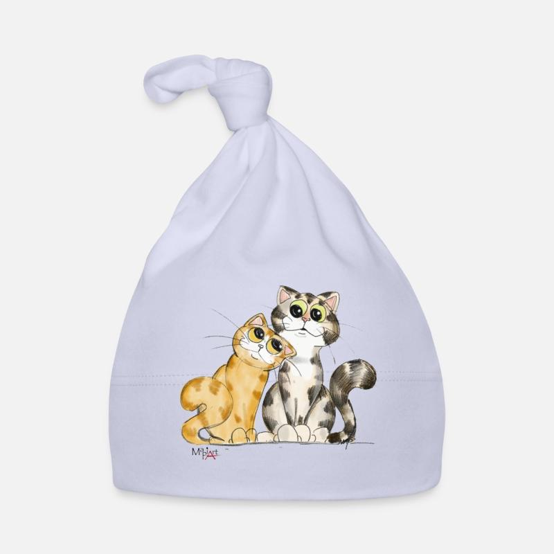 deux chats - Bonnet bio Bébé - ciel