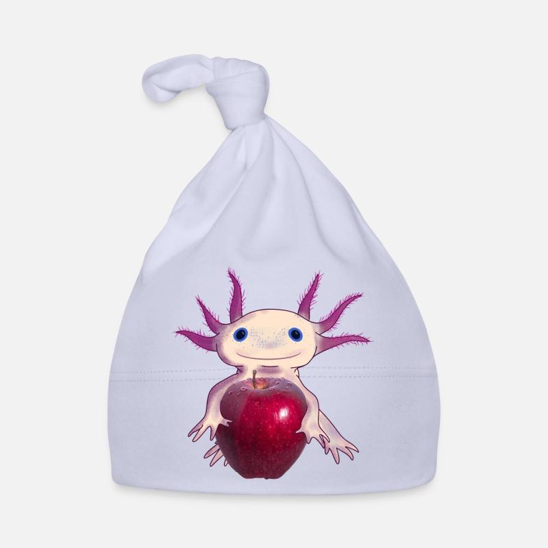 Cuddly Axolotl with Apple, Hand Drawn Organic Baby Cap