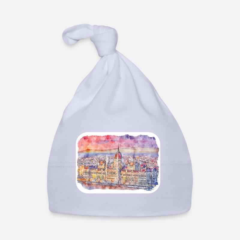 Budapest Aquarelle Esquisse Dessinée à la Main Illustration Bonnet bio Bébé