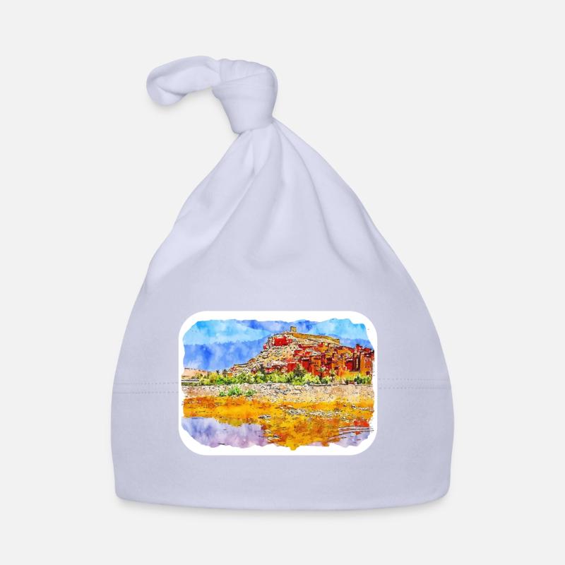 Marrakech Morrocco Aquarelle Esquisse Dessinée Peinture - Bonnet bio Bébé - ciel