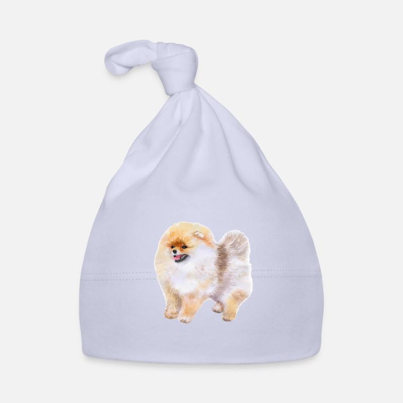 Illustration de l’aquarelle du chien Spitz de Poméranie Bonnet bio Bébé