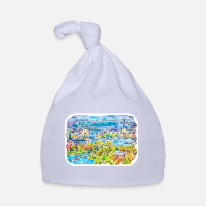 Suède Point de repère Aquarelle Esquisse Dessin de peinture Bonnet bio Bébé