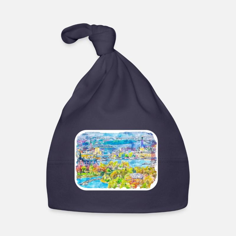 Suède Point de repère Aquarelle Esquisse Dessin de peinture Bonnet bio Bébé