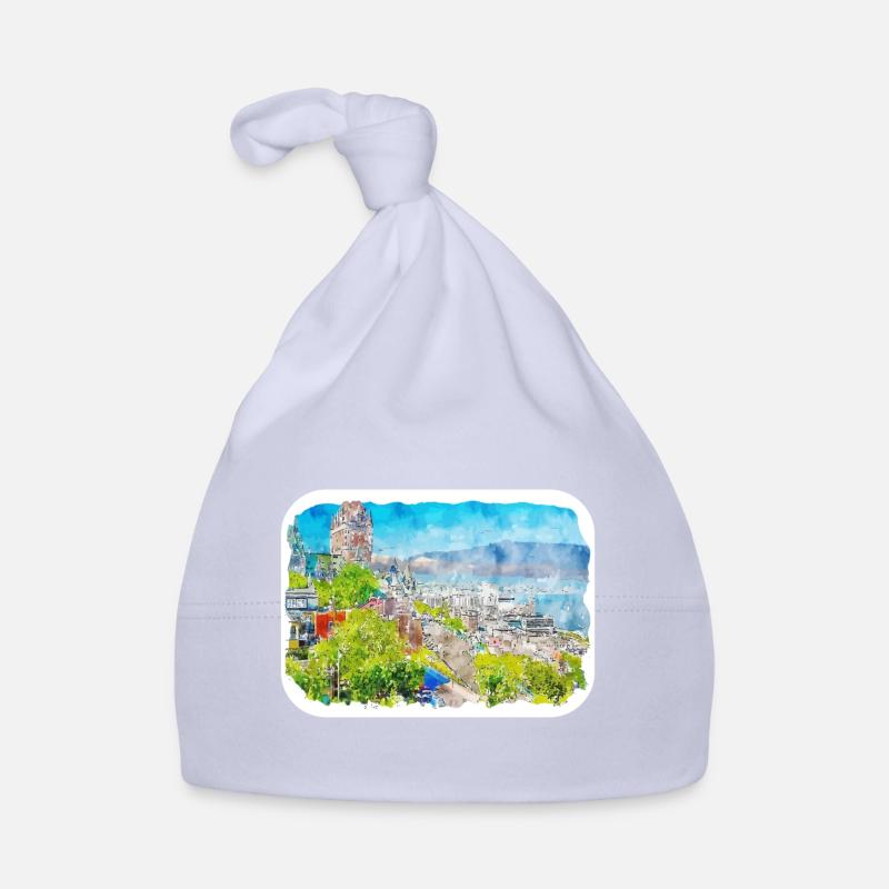 Quebec Canada Watercolor Sketch Drawn Illustration Organic Baby Cap