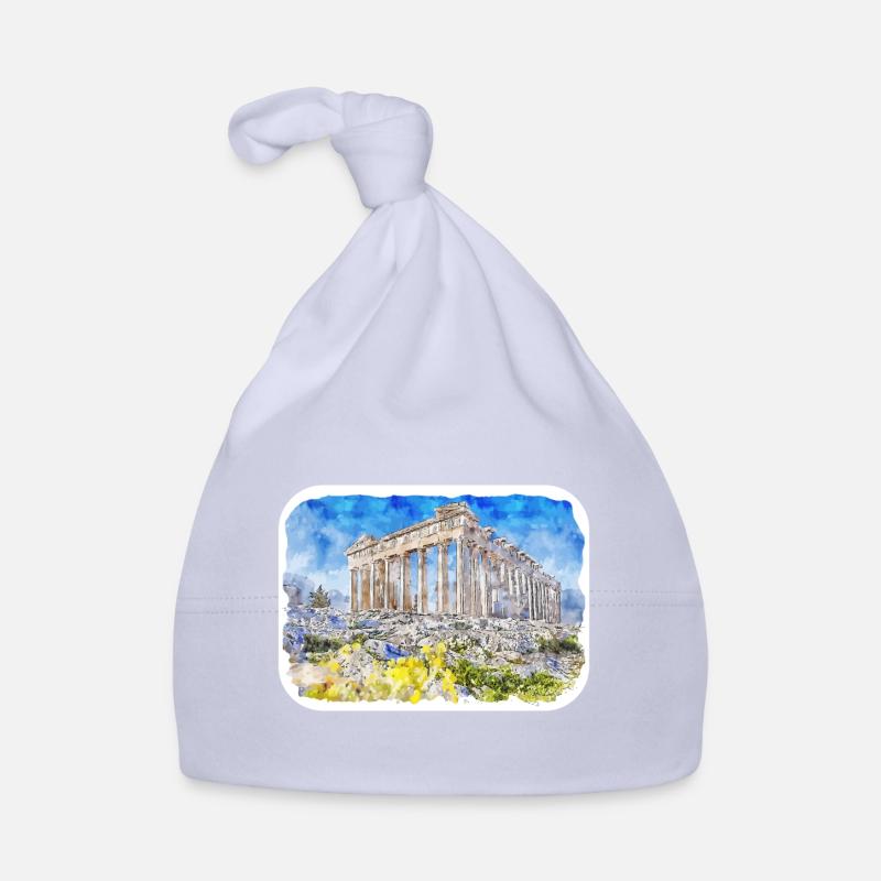 Athènes Grèce Aquarelle Esquisse Dessinée Peinture Bonnet bio Bébé