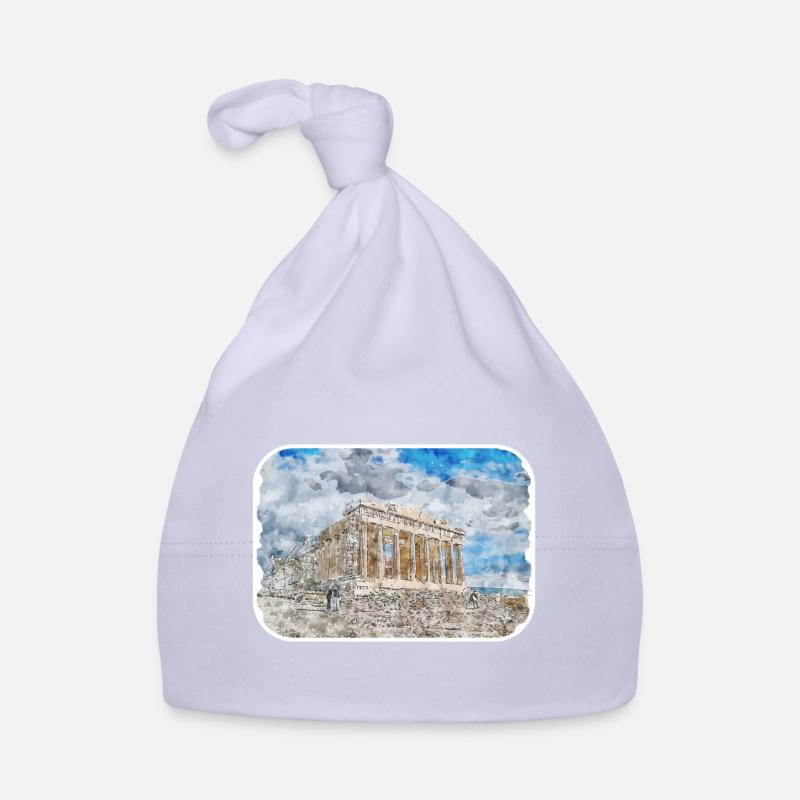 Athènes Grèce Aquarelle Sketch Illustration Bonnet bio Bébé