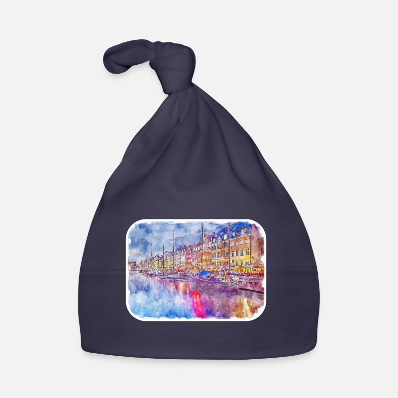 Copenhague Danemark Aquarelle Sketch Illustration Bonnet bio Bébé