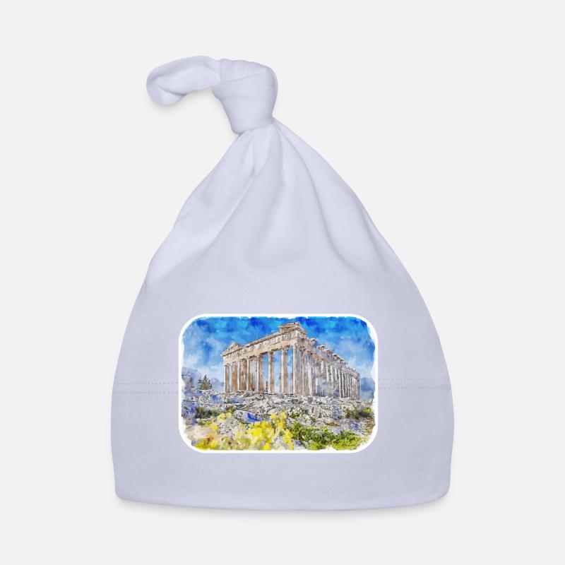 Athènes Grèce Aquarelle Sketch Illustration Bonnet bio Bébé