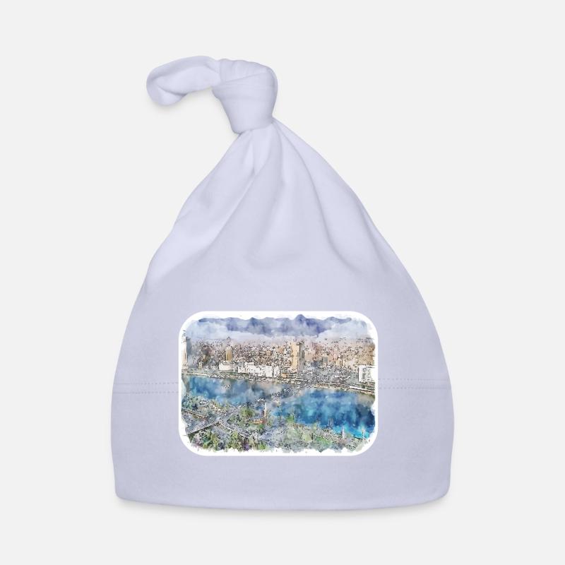 Le Caire Egypte Aquarelle Esquisse Dessinée Illustration Bonnet bio Bébé