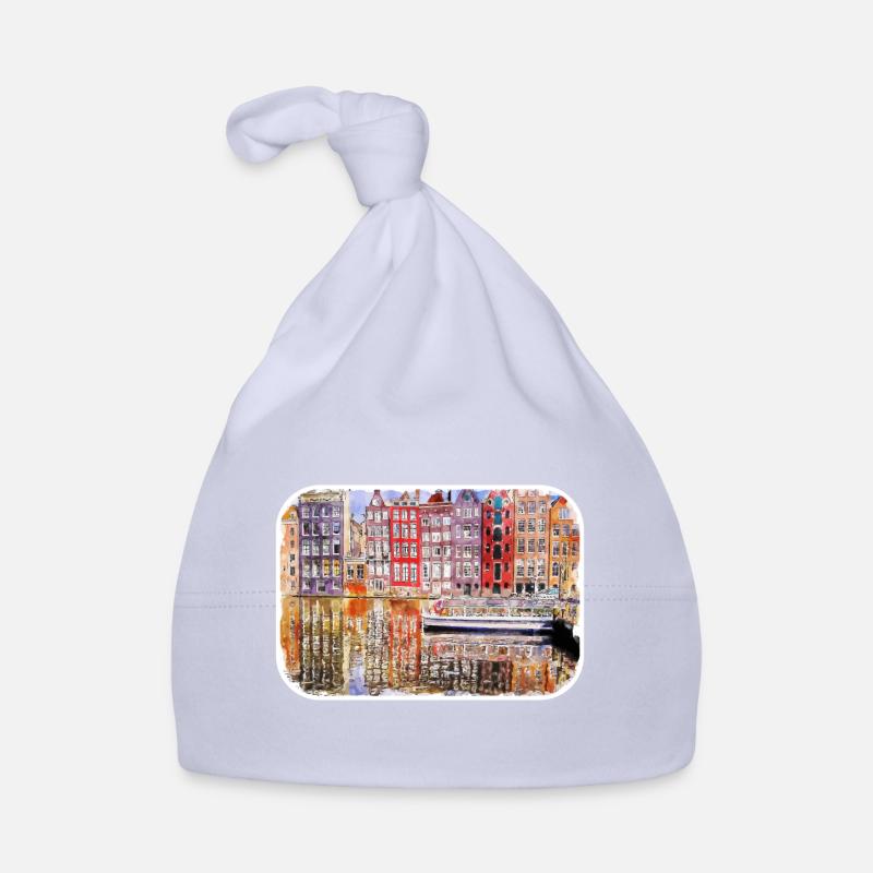 Amsterdam Pays-Bas Aquarelle Dessin d’esquisse - Bonnet bio Bébé - ciel