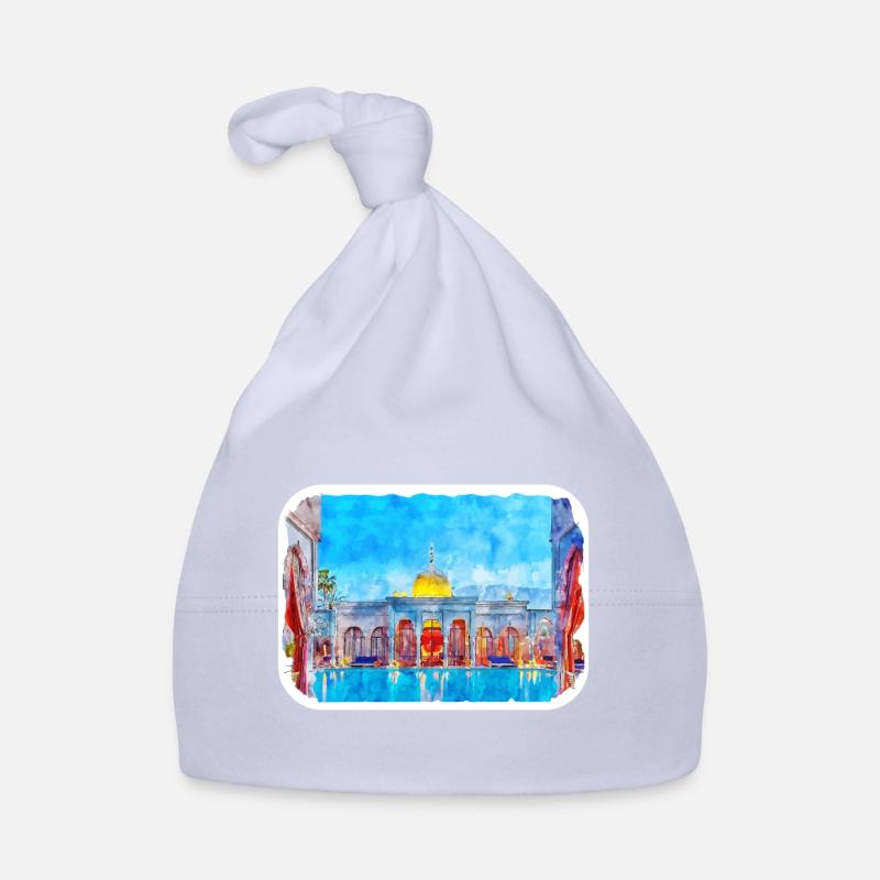 Marrakech Morrocco Aquarelle Esquisse Dessinée Peinture - Bonnet bio Bébé - ciel