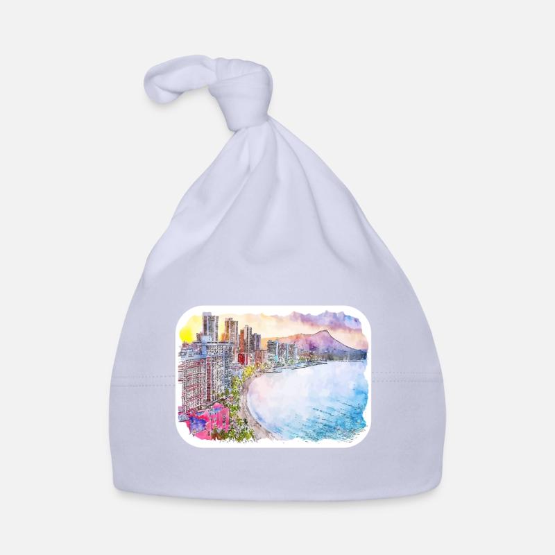 Marrakech Morrocco Aquarelle Esquisse Dessinée Peinture - Bonnet bio Bébé - ciel