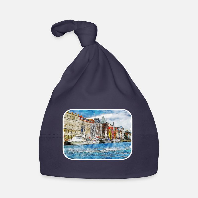 Copenhague Danemark Aquarelle Sketch Illustration Bonnet bio Bébé