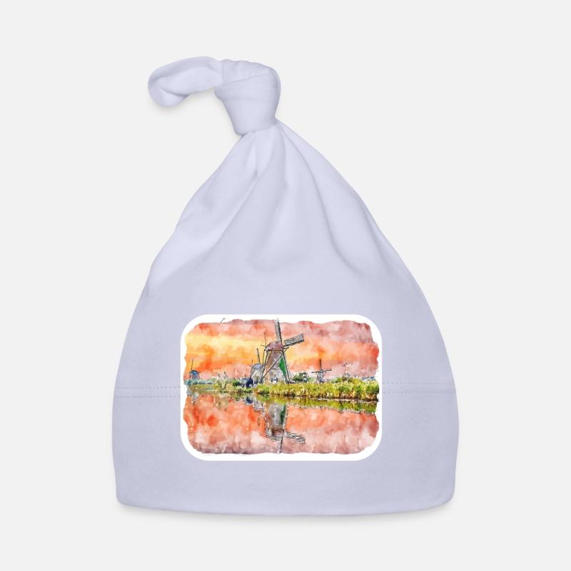 Pays-Bas Aquarelle Esquisse Dessinée Illustration Bonnet bio Bébé